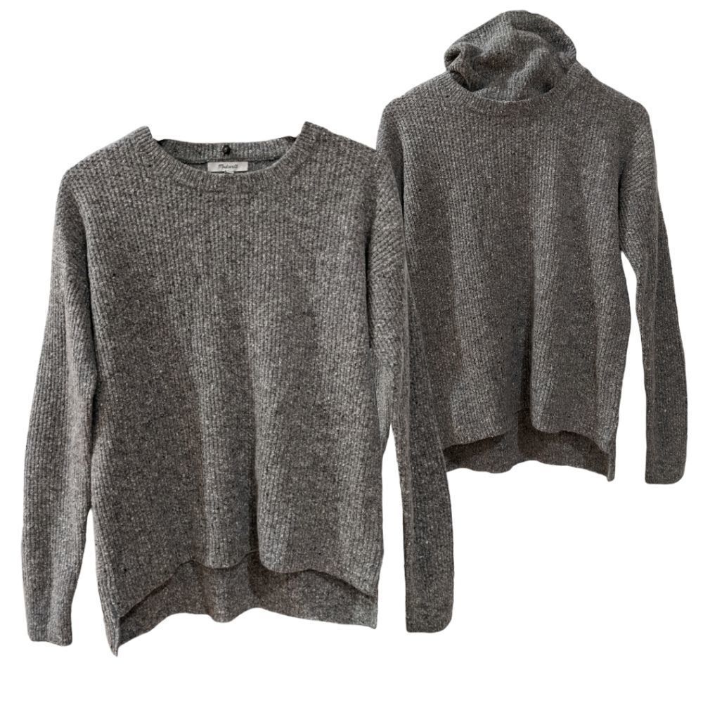NWT Madewell Grey Convertible Lambswool Cashmere Sweater Size XS